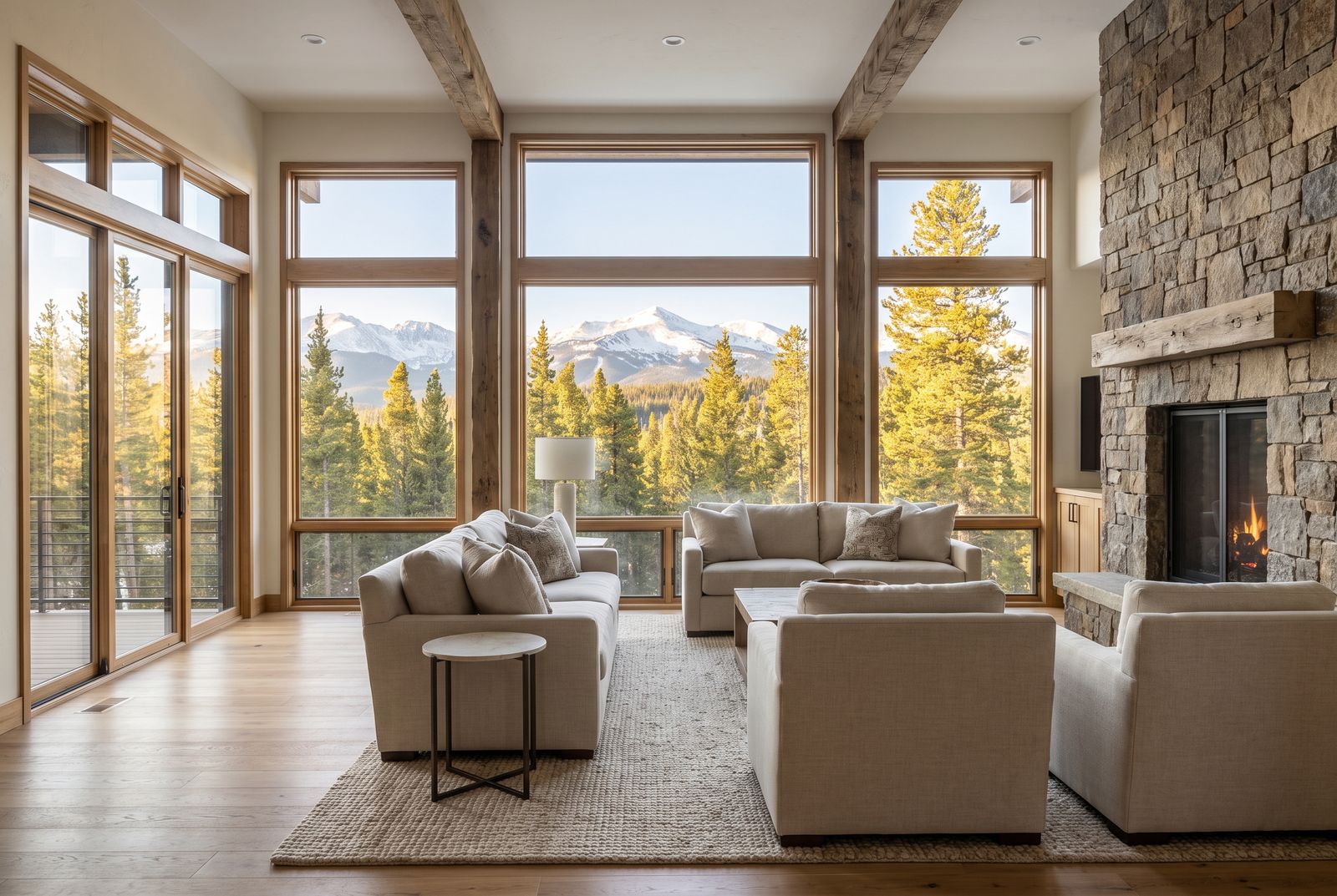 Bright modern Colorado mountain home living room